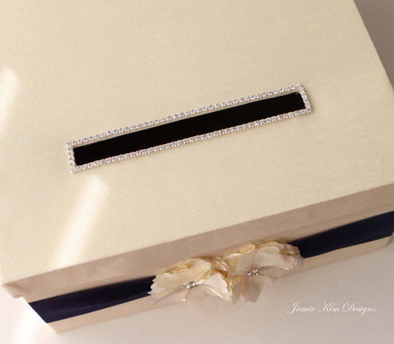 Wedding Card Box Card Box for Wedding Gift Card Holder Money Box Custom Card Box Ivory Navy Card Box image 5