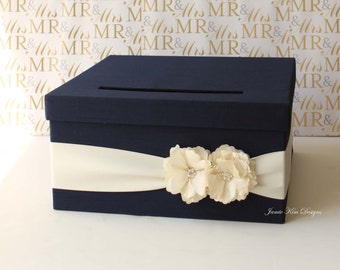 Wedding Card Box | Card Box for Wedding | Gift Card Holder | Money Box | Custom Card Box | Navy Ivory Card Box