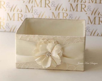 Laced Wedding Program Box | Favor Holder | Bubbles Holder | Fan Holder | Custom Made Box | Ivory Laced Program Box