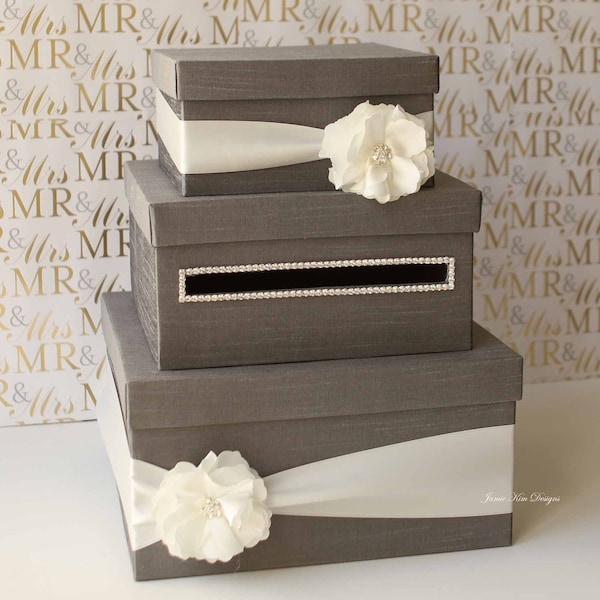 Wedding Card Box | Money Box | Card Box with Slot | Wedding Gift Card Money Box | Custom Card Box | Grey White Card Box
