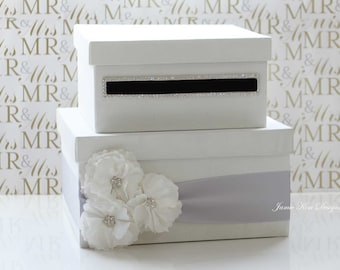 Card Box for Wedding | Money Box | Card Box with Slot | Custom Card Box | White Silver Card Box