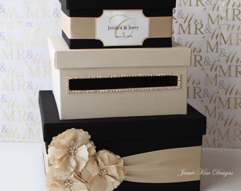 Wedding Card Box | Money Box | Card Box with Slot | Wedding Gift Card Money Box | Custom Card Box | Black Gold Card Box