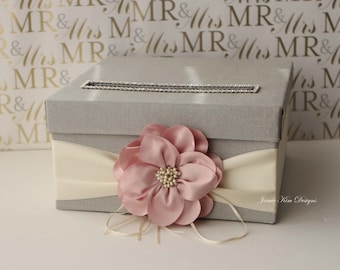 Wedding Card Box | Money Box | Wedding Box | Gift Card Holder | Custom Card Box | Grey Pink Card Box (Small size)