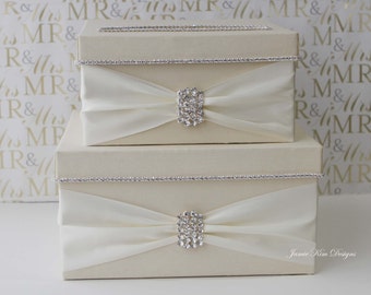 Wedding Card Box | Card Box for Wedding | Rhinestone Card Box | Custom Made Card Box | Bling Card Box | Luxury Card Box | Ivory Card Box