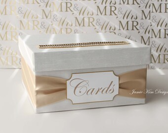 Wedding Card Box | Money Box | Wedding Box | Gift Card Holder | Custom Card Box | White and Gold Card Box (Small size)