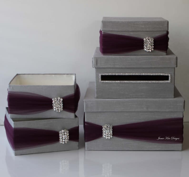 Wedding Card Box Money Box Card Box with Slot Purple Card Box Wedding Gift Card Money Box Custom Card Box image 3