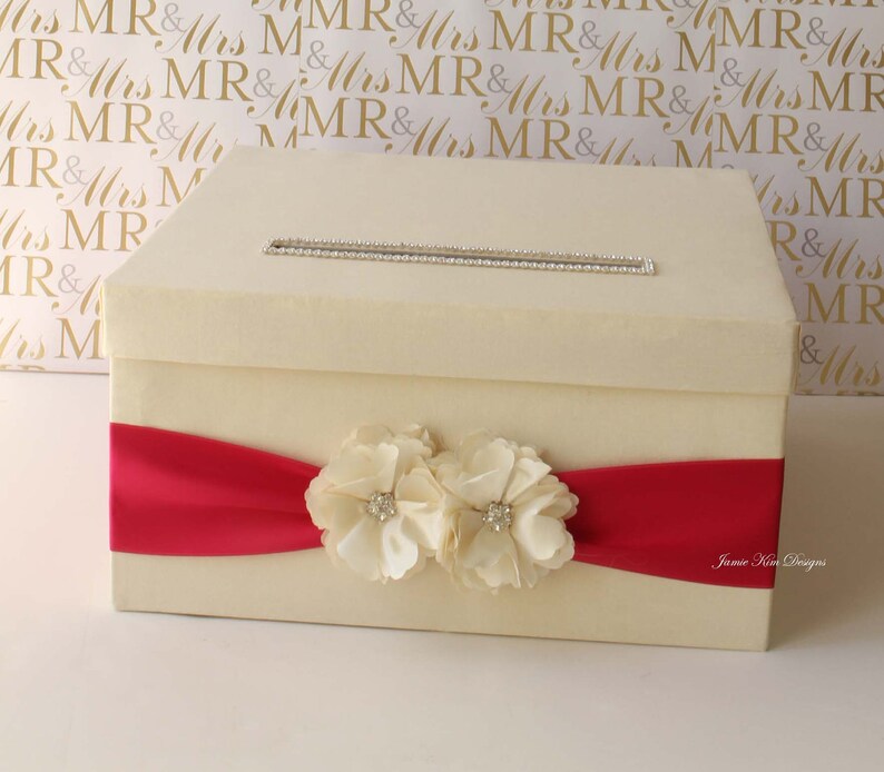Wedding Card Box Card Box for Wedding Gift Card Holder Money Box Custom Card Box Ivory Navy Card Box image 4