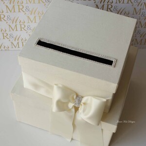 Wedding Card Box Holder Money Box Card Holder for Wedding Card Box with Slot Ivory Card and Plum Card Box image 4