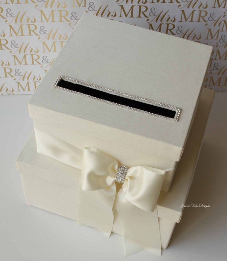 Wedding Card Box Holder Money Box Card Holder for Wedding Card Box with Slot Ivory Card and Plum Card Box image 4