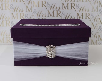 Card Holder for Wedding | Gift Card Holder | Bling Card Box | Rhinestone Card Box | Custom Made | Plum Card Box