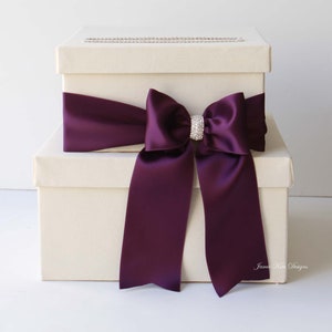 Wedding Card Box Holder Money Box Card Holder for Wedding Card Box with Slot Ivory Card and Plum Card Box image 1