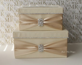 Wedding Card Box | Card Box for Wedding | Rhinestone Card Box | Custom Made Card Box | Bling Card Box | Ivory Gold Card Box