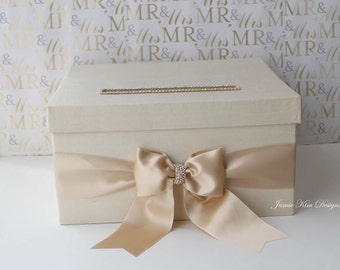 Caja de tarjetas de boda / Caja de dinero / Caja de bodas / Titular de la tarjeta de regalo / Caja de tarjetas personalizada / Caja de tarjetas de oro marfil