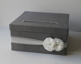 Caja de tarjeta de boda / Caja de tarjeta para boda / Titular de tarjeta de regalo / Caja de dinero / Caja de tarjeta personalizada / Caja de tarjeta blanca gris oscuro