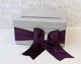 Wedding Card Box | Money Box | Wedding Box | Gift Card Holder | Custom Card Box | Grey Plum Card Box (Small size)