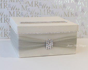 Card Holder for Wedding | Gift Card Holder | Ivory Silver Card Box | Bling Card Box | Rhinestone Card Box | Custom Made