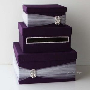 Wedding Card Box Money Box Card Box with Slot Purple Card Box Wedding Gift Card Money Box Custom Card Box image 1