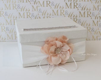 Wedding Card Box | Money Box | Wedding Box | Gift Card Holder | Custom Card Box | White Pink Card Box (Small size)