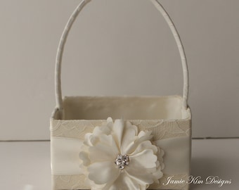 Flower Girl Basket | Wedding Baskets | Wedding Ceremony Basket | Flower Girl Baskets | Ivory Laced Flower Basket