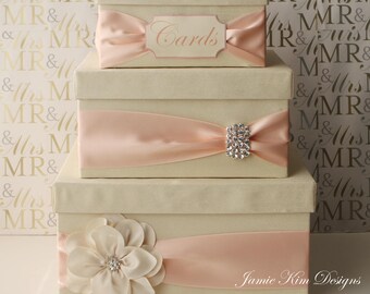 Wedding Card Box | Money Box | Card Box with Slot | Wedding Gift Card Money Box | Custom Card Box | Ivory Pink Card Box