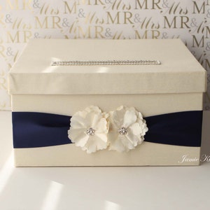 Wedding Card Box Card Box for Wedding Gift Card Holder Money Box Custom Card Box Ivory Navy Card Box image 3