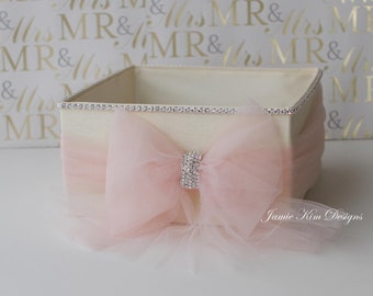 Wedding Program Box | Favor Holder | Bubbles Holder | Fan Holder | Custom Made Box | Ivory Pink Program Box with Rhinestone Trim