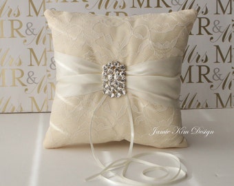 Laced Ring Bearer Pillow I Ring Pillow I Ivory Ring Cushion | Ivory Wedding Ring Pillow