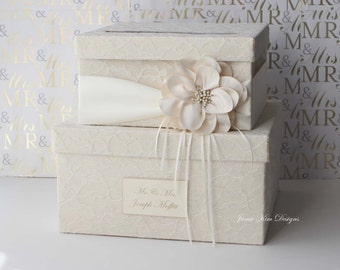 Laced Wedding Card Box | Wedding Money Box | Gift Card Box | Card Holder with Slot | Wedding Card Holder | Laced Ivory Card Box