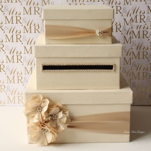 Caja de tarjeta de boda / Caja de dinero / Caja de tarjeta con ranura / Caja de dinero de tarjeta de regalo de boda / Caja de tarjeta personalizada / Caja de tarjeta de oro marfil