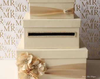 Wedding Card Box | Money Box | Card Box with Slot | Wedding Gift Card Money Box | Custom Card Box | Ivory Gold Card Box