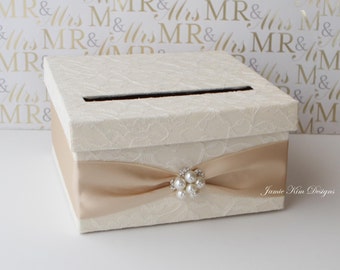 Laced Wedding Card Box | Gift Card Holder | Reception Card Box | Card Box with Slot | Ivory Laced Card Box