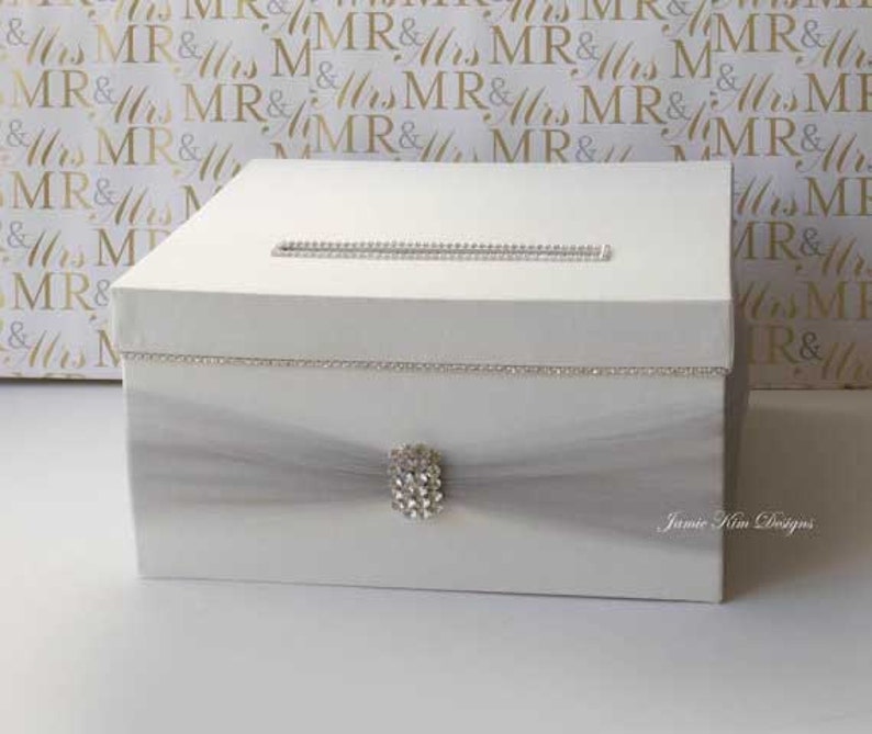 Card Holder for Wedding Gift Card Holder Bling Card Box Rhinestone Card Box Plum White Card Box Custom Made Card Slot + Rim