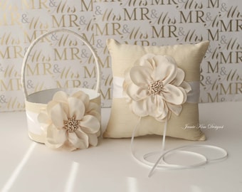 Cesta para niña de las flores y juego de almohada para el portador del anillo I Juego para niña de las flores y el portador del anillo I Almohada para el anillo I Almohada para la boda I Portador del anillo