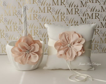 Ivory Flower Girl Basket and Ring Bearer Pillow Set | Flower Girl and Ring Bearer Set | Ring Pillow | Wedding Pillow | Ring Bearer