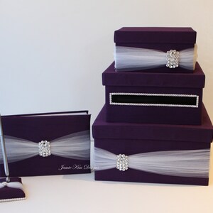 Wedding Card Box Money Box Card Box with Slot Purple Card Box Wedding Gift Card Money Box Custom Card Box image 4