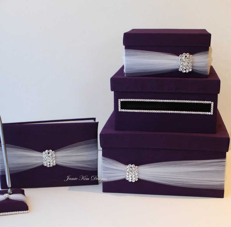 Wedding Card Box Money Box Card Box with Slot Purple Card Box Wedding Gift Card Money Box Custom Card Box image 4