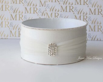 Wedding Program Box | Favor Holder | Bubbles Holder | Fan Holder | Amenity Box | White Program Box with Rhinestone Trim around the Rim