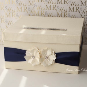 Wedding Card Box Card Box for Wedding Gift Card Holder Money Box Custom Card Box Ivory Navy Card Box image 1