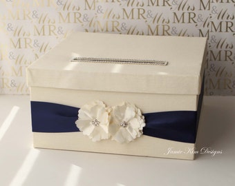 Wedding Card Box | Card Box for Wedding | Gift Card Holder | Money Box | Custom Card Box | Ivory Navy Card Box