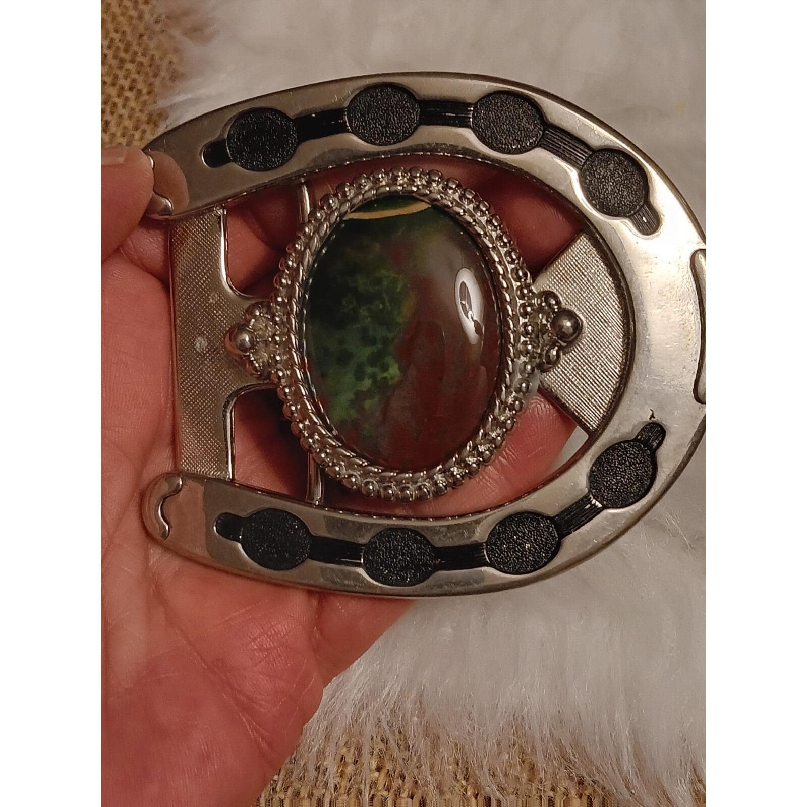 Vintage Belt Buckle Green Stone - Etsy