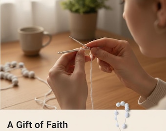 Rosario de la Virgen María hecho a mano en crochet - 25 cm - Listo para regalar en una elegante caja