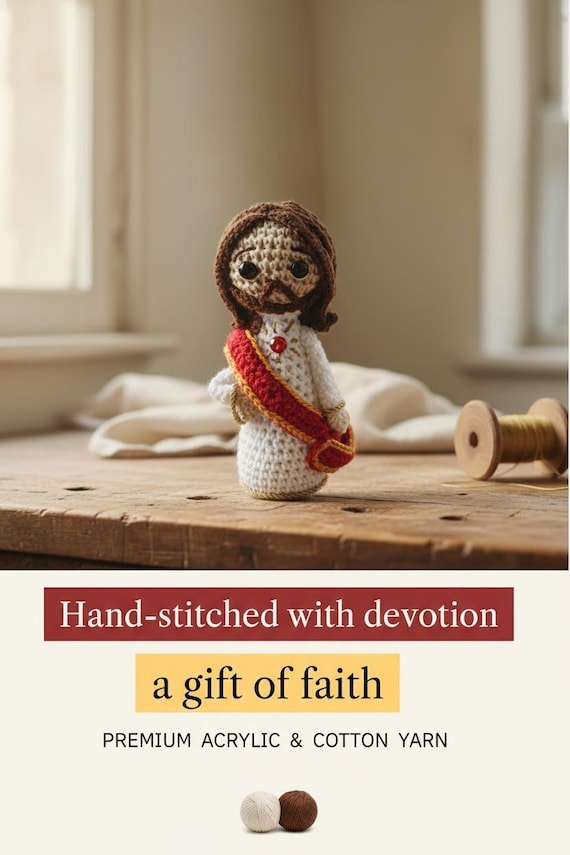 Handmade Crochet Sagrado Corazon de Jesus Doll 7 inches Personalized