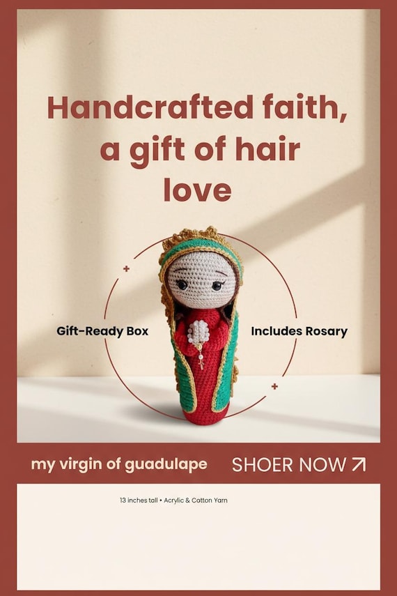 Handmade Crochet My Virgin of Guadalupe Personalized with Rosary 13 inches