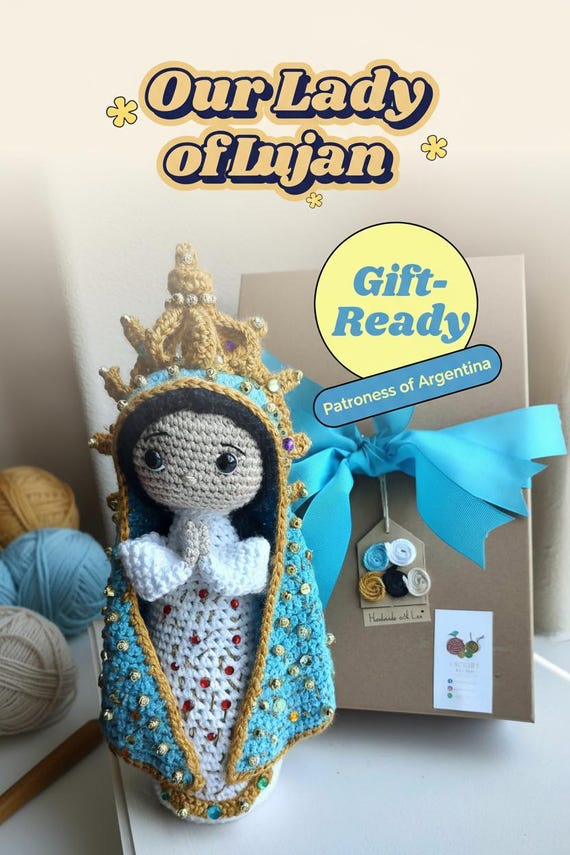 Handmade Crochet Our Lady of Lujan Doll  13” - Gift Boxed with Ribbon | Acrylic & Cotton