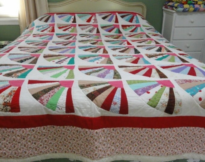 Vintage Fan Quilt 84 X 94 Hand Quilted Etsy