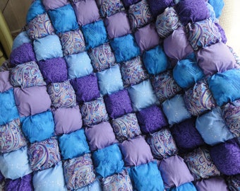 Bubble or puff quilt 40x60 in purple and blue paisley for all ages