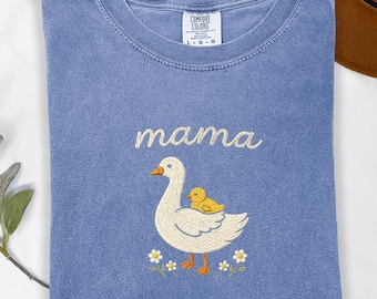 Embroidered Mama Goose Shirt, New Mom Gift Tee, Duck Mama Crewneck, Cute Mom Sweatshirt