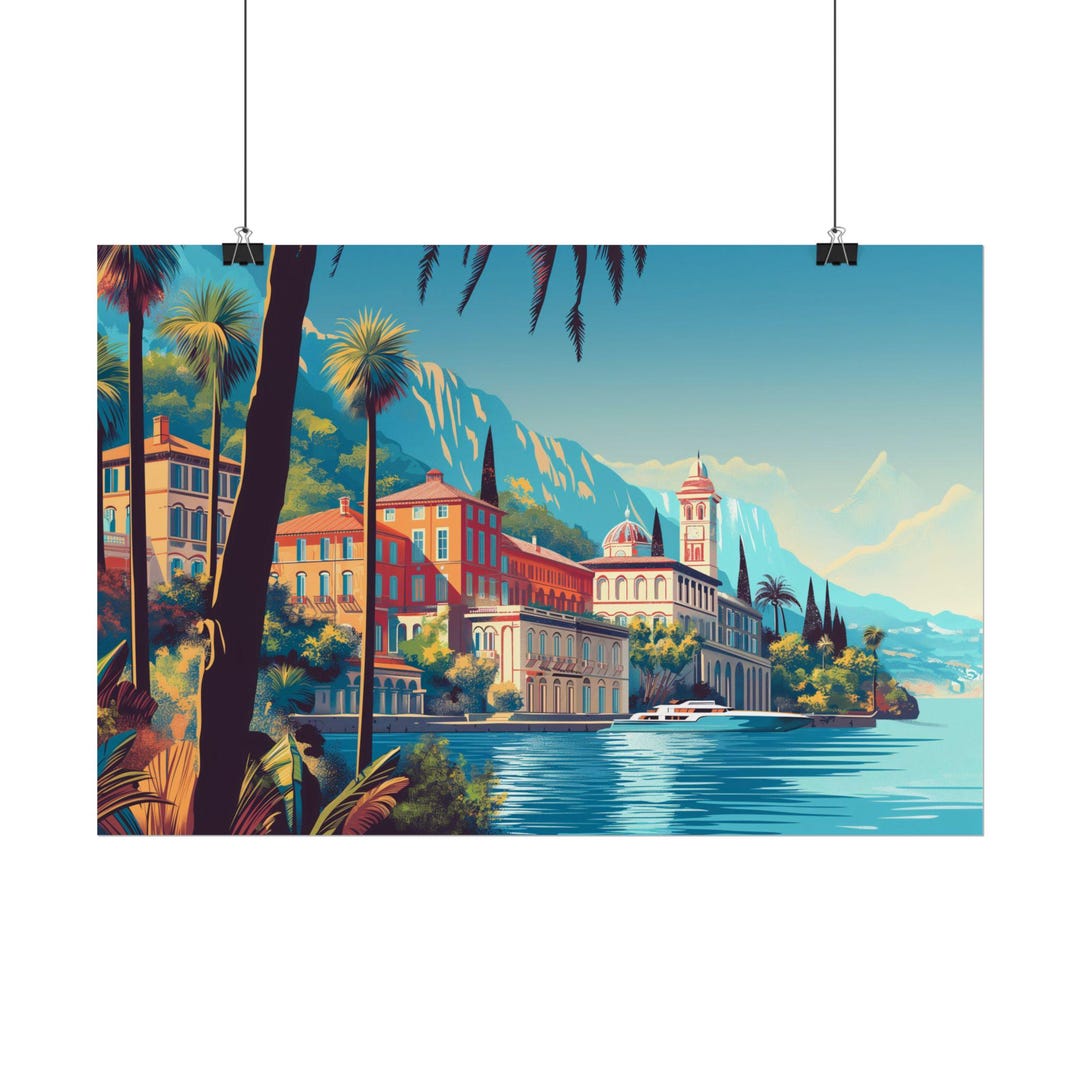 Mediterranean Coastal Villa Poster | Rolled Poster | Art Deco Travel ...