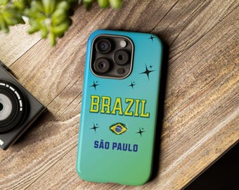 Brazil São Paulo Phone Case | Brazilian Flag Gradient Tough Case, iPhone 12 13 14 15 16 17, World Cup 2026