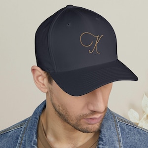 Personalized Script Letter K embroidered cap | Custom Closed-Back Structured Cap